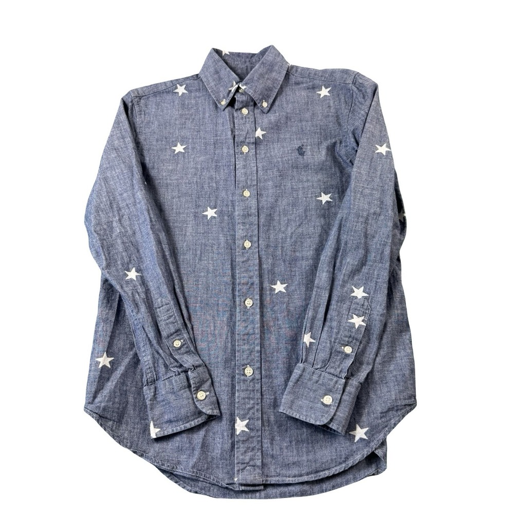 Polo Ralph Lauren Blue Chambray Star AOP Relaxed Fit L/S Button Front Size XS
